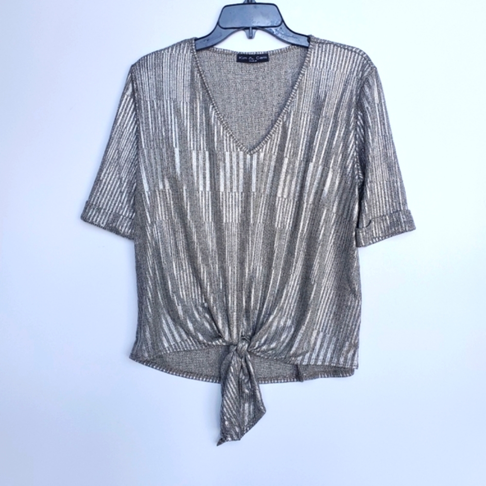 Metallic Gold/Silver/Pewter Top Short Sleeve Size M - Picture 12 of 13